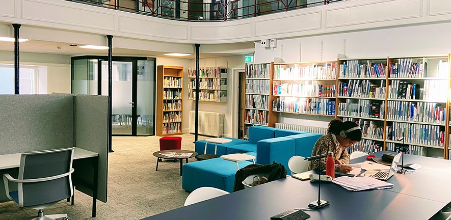 Students meeting in a study space